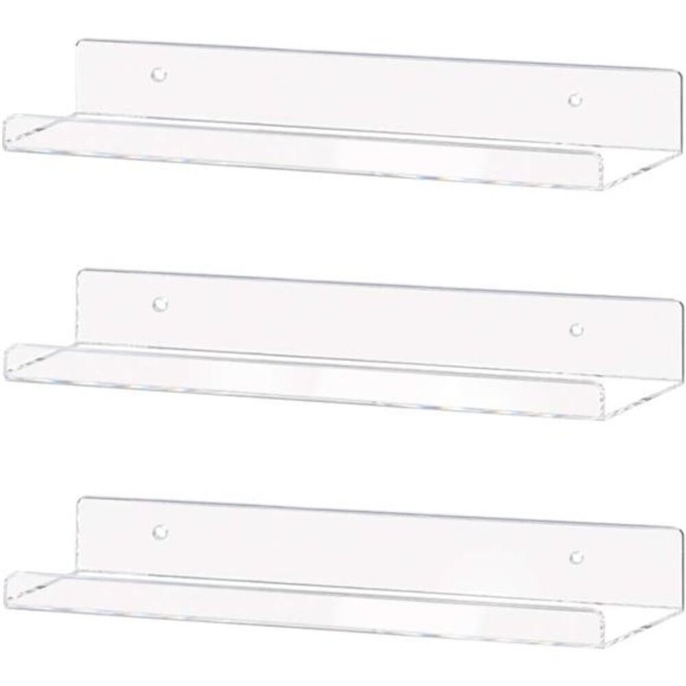 Clear Acrylic Shelf 15" Invisible Floating Wall Ledge Bookshelf, Kids Book Shelf